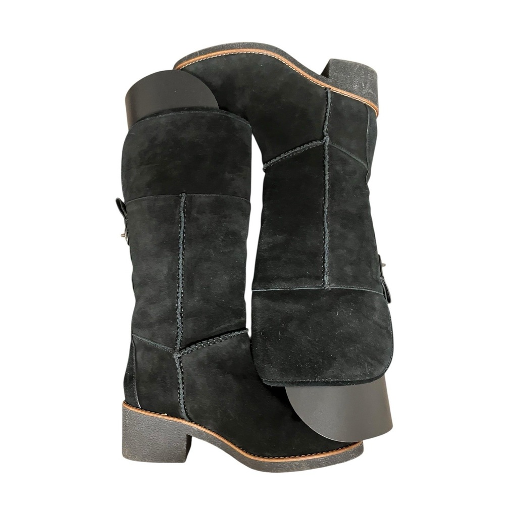 Coach Turnlock Patch Suede Sherpa Lining Boho‎ Comfort Pull On Black Boots 7.5 - Picture 8 of 15